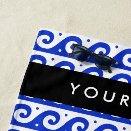 Greek Meander Key, Wave Key, Blauw, Jouw naam Strandlaken