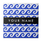 Greek Meander Key, Wave Key, Blauw, Jouw naam Tegeltje (Voorkant)