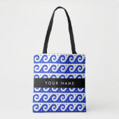 Greek Meander Key, Wave Key, Blauw, Jouw naam Tote Bag (Voorkant)