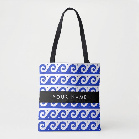 Greek Meander Key, Wave Key, Blauw, Jouw naam Tote Bag (Voorkant)