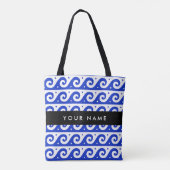 Greek Meander Key, Wave Key, Blauw, Jouw naam Tote Bag (Achterkant)