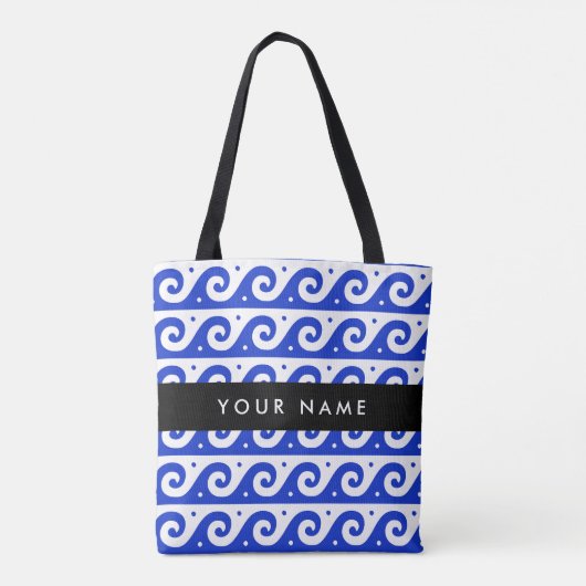 Greek Meander Key, Wave Key, Blauw, Jouw naam Tote Bag (Achterkant)