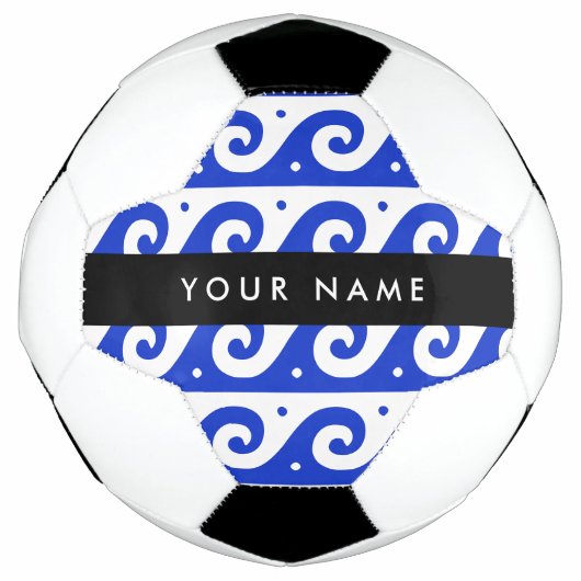 Greek Meander Key, Wave Key, Blauw, Jouw naam Voetbal (Voorkant)
