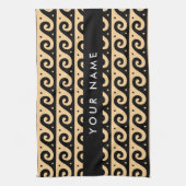Greek Meander Key, Wave Key, Bruin, Jouw naam Theedoek (Verticaal)