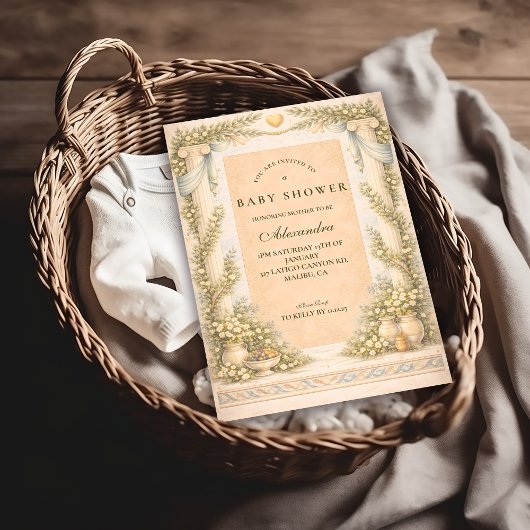 Greek Neutral Floral Baby Shower Kaart