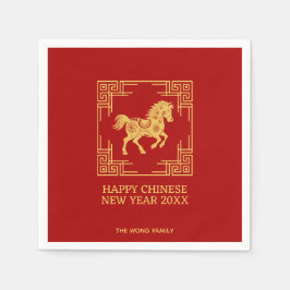 Greek Ornament Frame Golden Horse Pattern Red  Servet