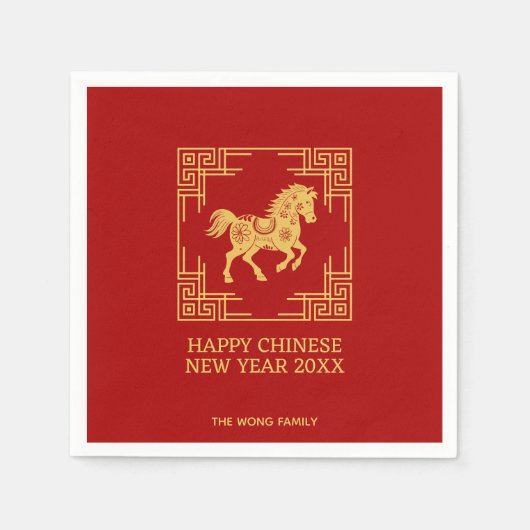 Greek Ornament Frame Golden Horse Pattern Red  Servet (Voorkant)