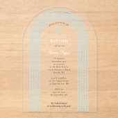 Greek Orthodox Christening Baptism Blue Greek Key  Acryl Uitnodigingen (Voorkant)