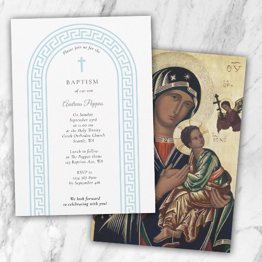 Greek Orthodox Christening Baptism Blue Greek Key Kaart