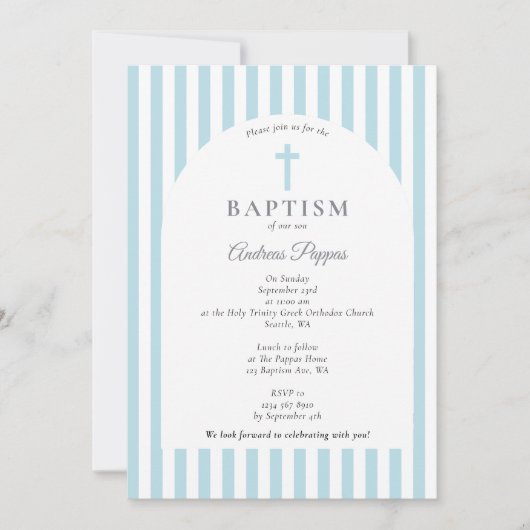 Greek Orthodox Christening Baptism Dusty Blue Boy Kaart (Voorkant)