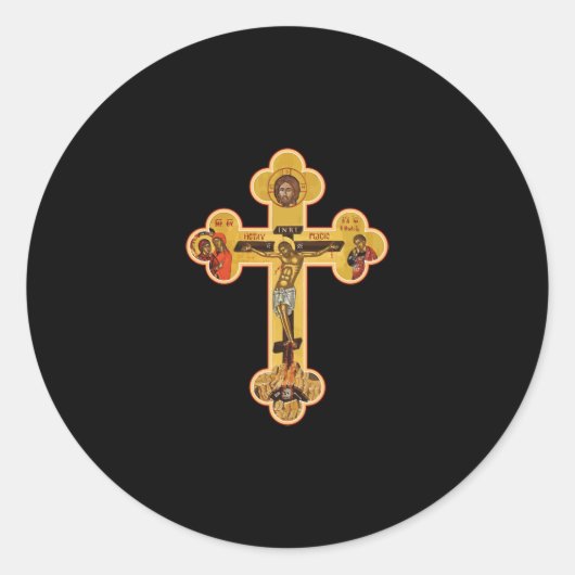 Greek Orthodox Jesus Christ Cross Ronde Sticker (Voorkant)