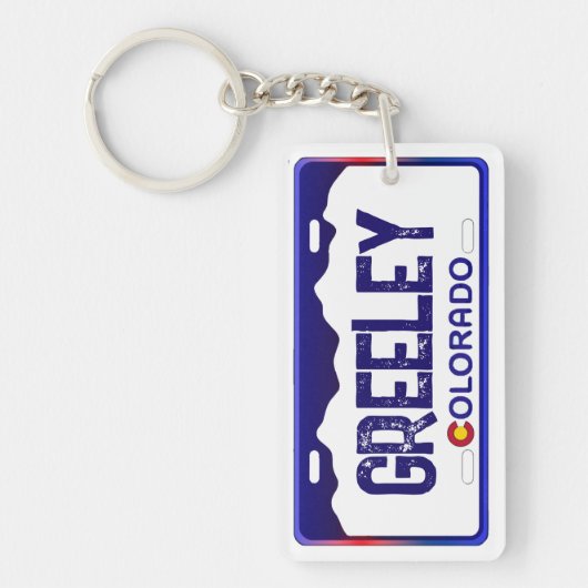 Greeley Colorado blue license plate keychain (Voorkant)