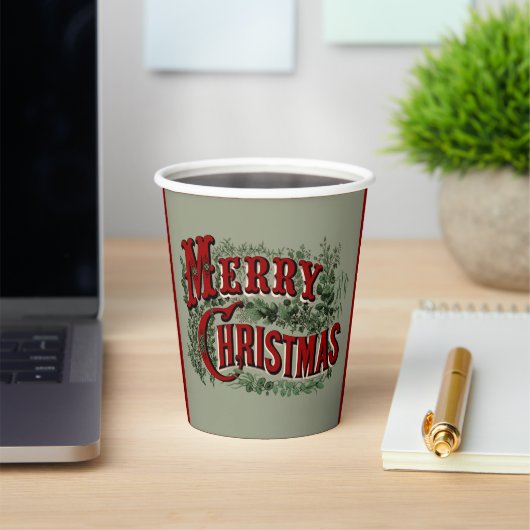 Green 1876 Merry Christmas Papieren Bekers (Insitu)