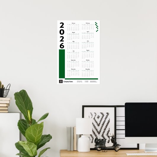 Green 2026 Corporate Wall Calendar Poster (Thuiskantoor)
