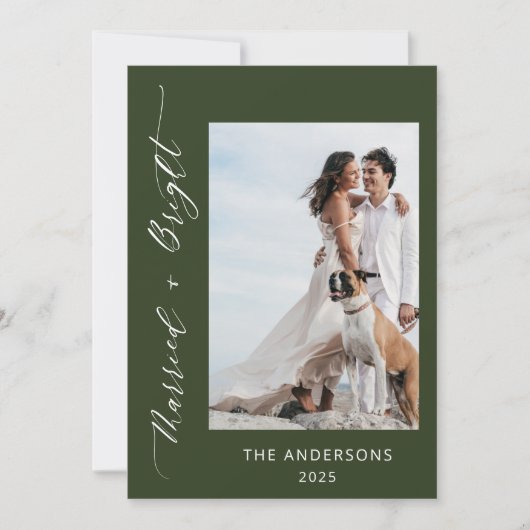 Green 2 Foto Getrouwd Bright Wedding Kerstmis Bedankkaart (Voorkant)