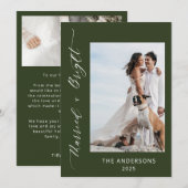 Green 2 Foto Getrouwd Bright Wedding Kerstmis Bedankkaart (Voorkant / Achterkant)