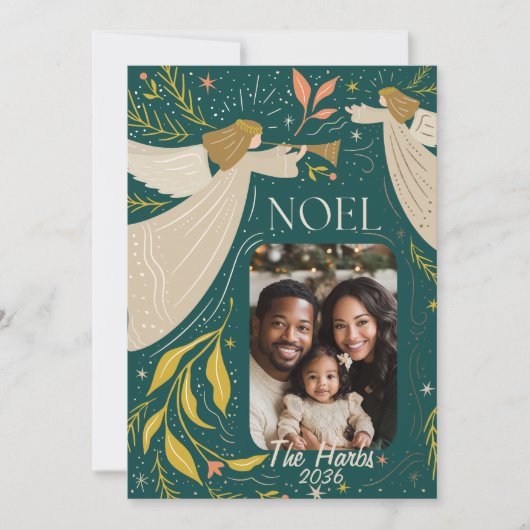 Green 2 Foto Noel Kaart met Angels Wenskaart (Voorkant)