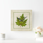 Green 2 Leaf Herfst Season Thormed Square Clock Vierkante Klok (Huis)
