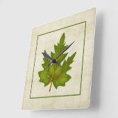Green 2 Leaf Herfst Season Thormed Square Clock Vierkante Klok (Hoek)
