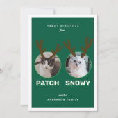 Green 2 Pet Photo Meowy Kerstvakantie Kaart (Voorkant)