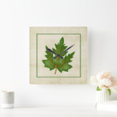Green 3 Leaf Herfst Season Thormed Square Clock Vierkante Klok (Huis)
