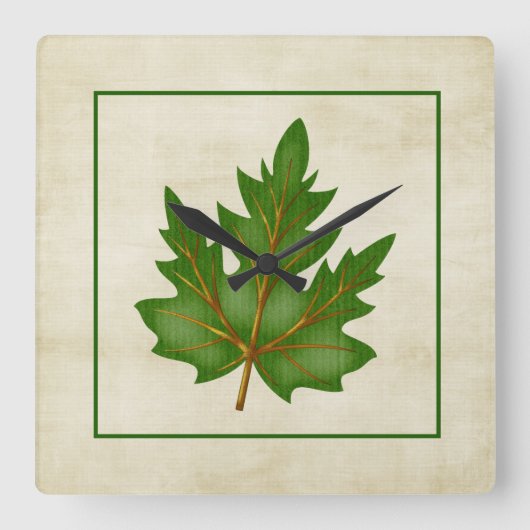 Green 3 Leaf Herfst Season Thormed Square Clock Vierkante Klok (Voorkant)