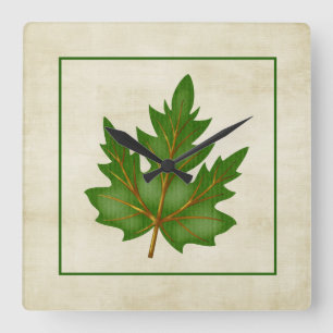 Green 3 Leaf Herfst Season Thormed Square Clock Vierkante Klok