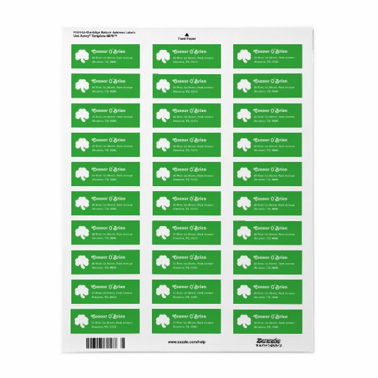 Green 3 Leaf Shamrock Clover Irish St Patricks Day Etiket (Full Sheet)
