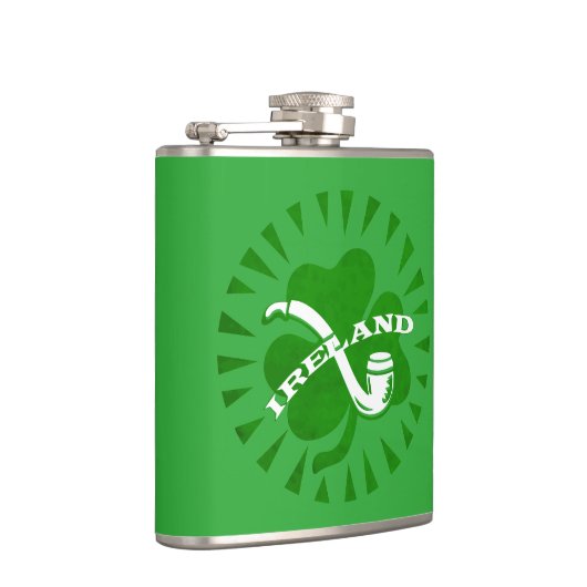 Green 3 Leaf Shamrock Pipe and Irland Text Heupfles (Rechts)