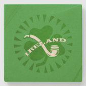 Green 3 Leaf Shamrock Pipe and Irland Text Stenen Onderzetter (Voorkant)