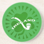 Green 3 Leaf Shamrock Pipe and Irland Text Zandsteen Onderzetter (Voorkant)