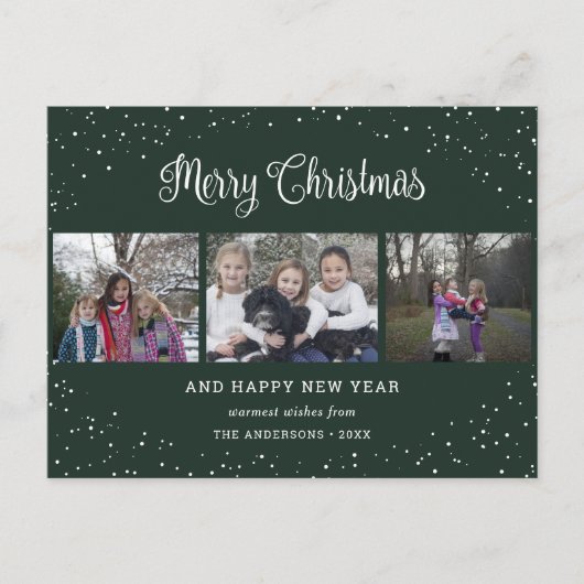Green 3 Photo Collage Calligrafie Feestdagenkaart (Voorkant)