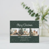 Green 3 Photo Collage Sneeuw Minimalist Feestdagenkaart (Staand voorkant)