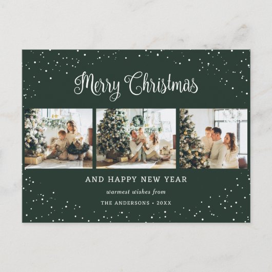 Green 3 Photo Collage Sneeuw Minimalist Feestdagenkaart (Voorkant)