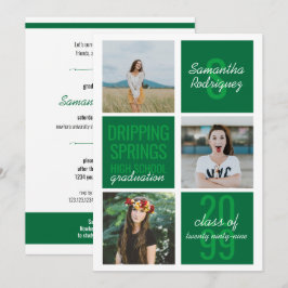 Green 3-Photo Fun Boxes Afstuderen Invitation Kaart
