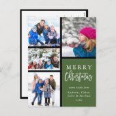 Green 4 Foto Collage Modern Merry Kerstmis Feestdagenkaart (Voorkant / Achterkant)