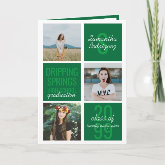 Green 4-Photo Fun Boxes Afstuderen Invitation (Voorkant)