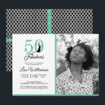 Green 50 Fabulous 50th Birthday Party Foto Kaart<br><div class="desc">Een chique, elegante, 50ste verjaardag foto uitnodiging die u kunt personaliseren en verzenden voor uw vijftigste verjaardag feest vieren. De woorden "50 and Fabulous" in zwart en mintgroen glitter zijn ingesteld met behulp van moderne typografie. Voeg gewoon je eigen foto toe. Er is een zwart-wit geometrisch ruitpatroon op de achterkant...</div>