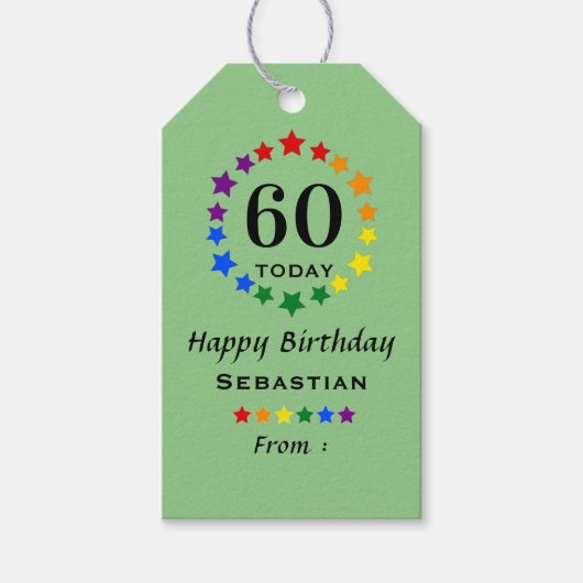 Green 60 Today of any Age Birthday LGBTQ Rainbow Cadeaulabel (Voorkant)