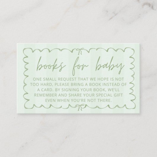 Green A Tini One Baby shower Boeken voor Baby Informatiekaartje (Voorkant)