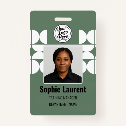 Green Abstract Design Employee Photo ID Company Badge (Voorkant)