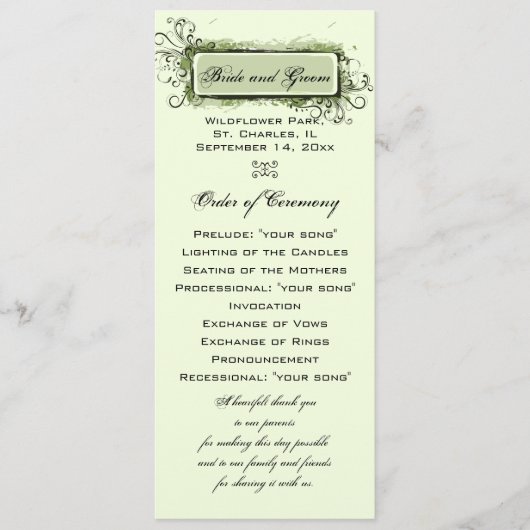Green Abstract Floral Wedding Programme Programmakaart (Voorkant)