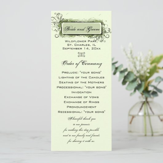 Green Abstract Floral Wedding Programme Programmakaart (Staand voorkant)