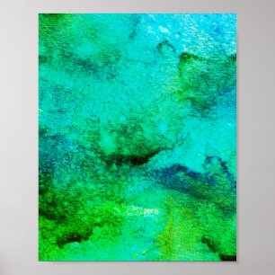 Green abstract Fun Waterverf Art Blue Aqua Mint Poster