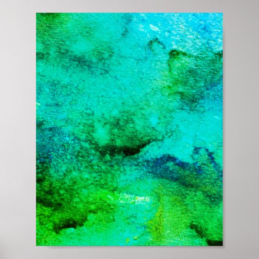 Green abstract Fun Waterverf Art Blue Aqua Mint Poster (Voorkant)