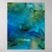 Green abstract Fun Waterverf Art Blue Aqua Unique Poster (Voorkant)