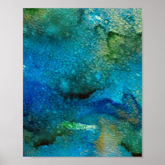 Green abstract Fun Waterverf Art Blue Aqua Unique Poster (Voorkant)
