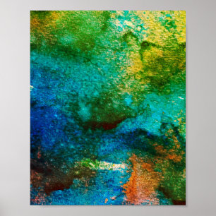 Green abstract Fun Waterverf Art Blue Aqua Unique Poster