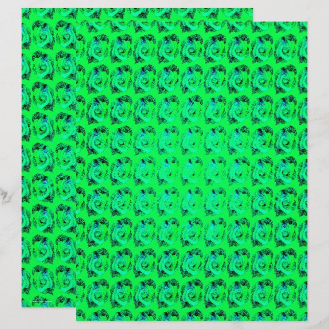 Green Abstract Roses Scrapbook Paper 2-Sided Page (Voorkant / Achterkant)