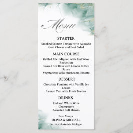  Green Abstract Watercolor Wash Wedding Menu Card